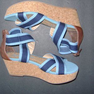 Splendid Wedge Strappy Sandals Blue Striped Sz 6.5